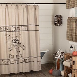 NEW! Farmhouse Indian Corn Feed Cotton Fabric Shower Curtain Country Farm Gather